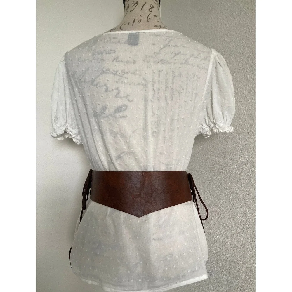 Brown Wide Waist Corset Lace Up Faux Leather Belt Statement Ren Faire Size M/L